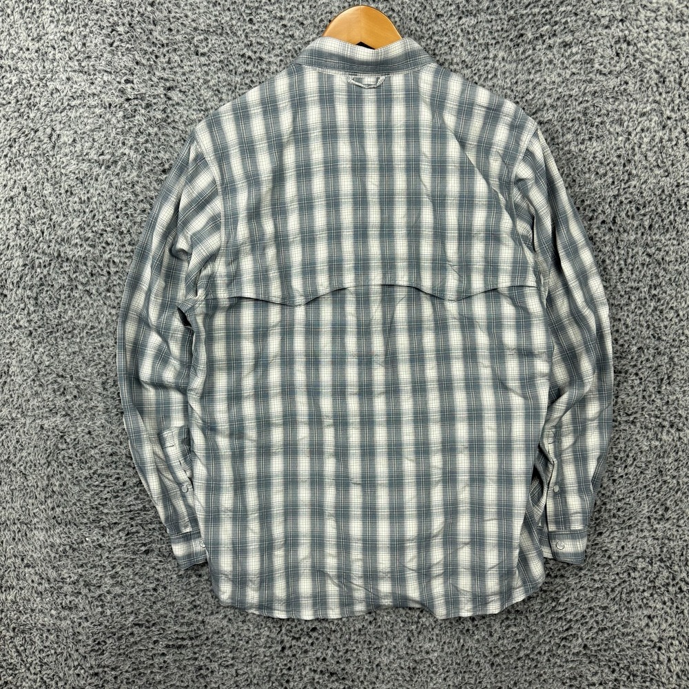 Simms Shirt Mens Large Blue Plaid Vented Fishing Snap Button Front Mesh L/S - Picture 2 of 16